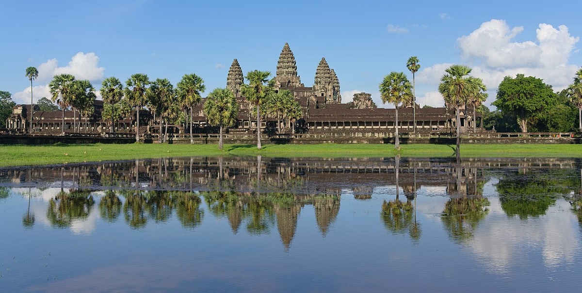 Angkor Wat reflected in its pond near Siem Reap